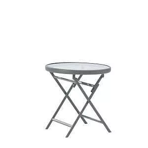 Round Brown Steel Patio End Table – Modern Outdoor Accent