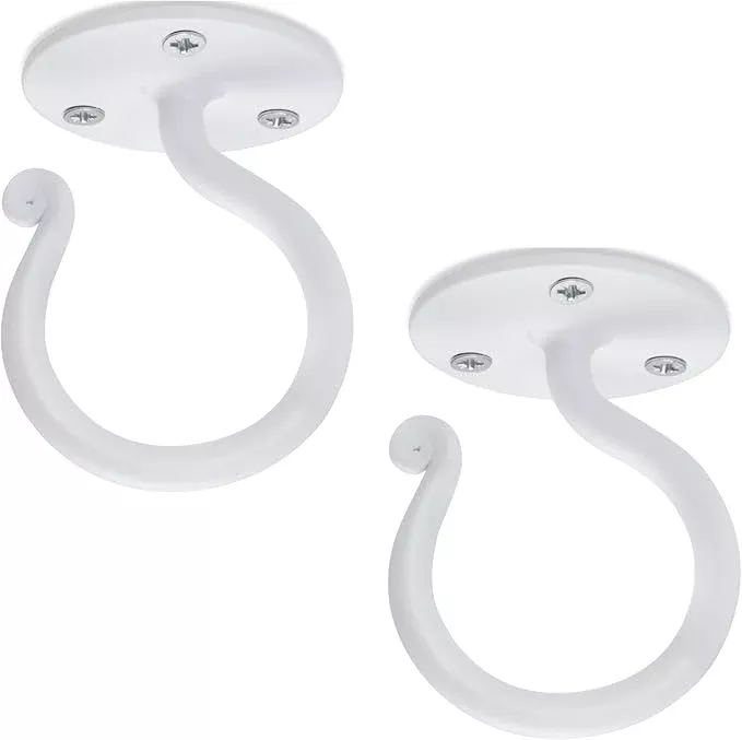 RTZEN Plant Hangers Outdoor or Indoor - Wrought Iron Metal Hanger Indoor Hook - Heavy Duty Wall Bracket Hooks for Hanging Plants Baskets Lanterns Wind Chimes - 2 Pack (White Ceiling Hooks)