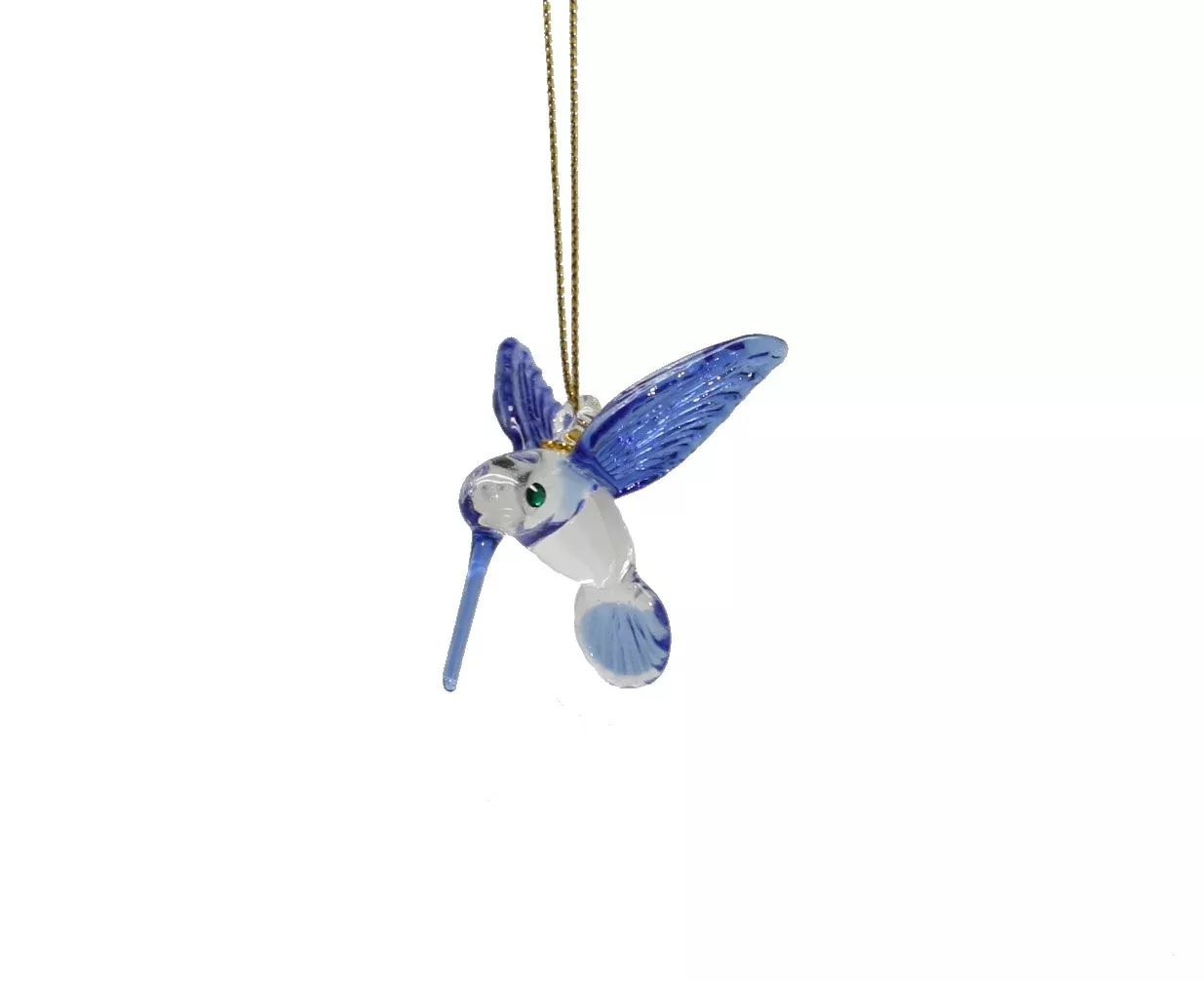 Small Feeding Hummingbird - Blue Wing - Egyptian Glass Ornament