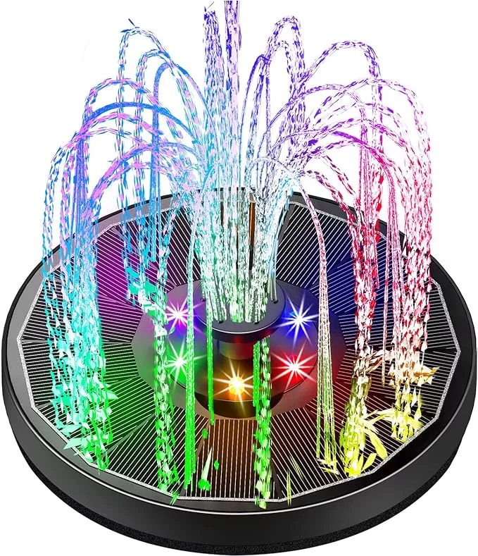 Solar Fountain Glass Panel with 2200 mah Battery, 3.5W Floating Solar Water Fountain with 4 Fixed Rods, Solar Fountain Pump for Bird Bath, Garden, Pond, Pool, Outdoor-White Lights