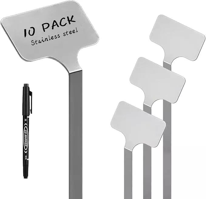 Stainless Steel Plant Labels,Metal Waterproof Plant Markers, Height 12.75 in, Label Area 2.5 in*1.25 in resuable Nursery Tags for Vegetables herb Flower Seed Green House 10-Pack