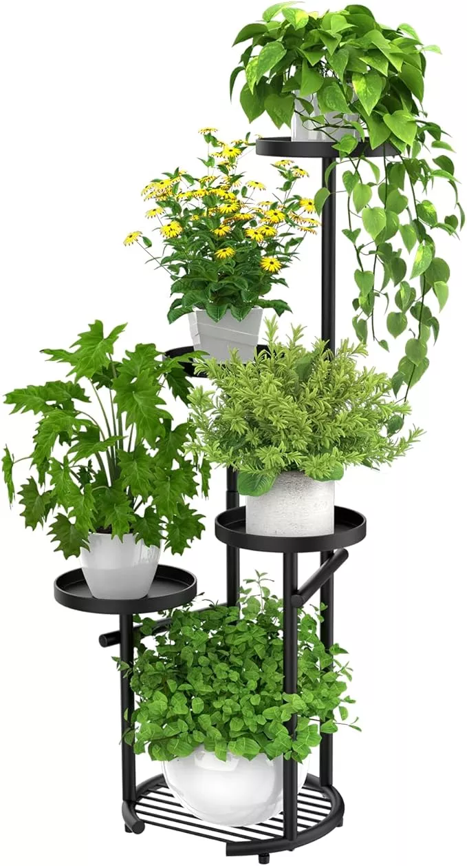 TOSKING 5 Tier Tall Plant Stand Indoor Outdoor, Heavy Duty Corner Plant Stand with Space-Saving Plant Shelf for Multiple Plants| Round Plant Table Design for Living Room Balcony Garden (Black, 38in)