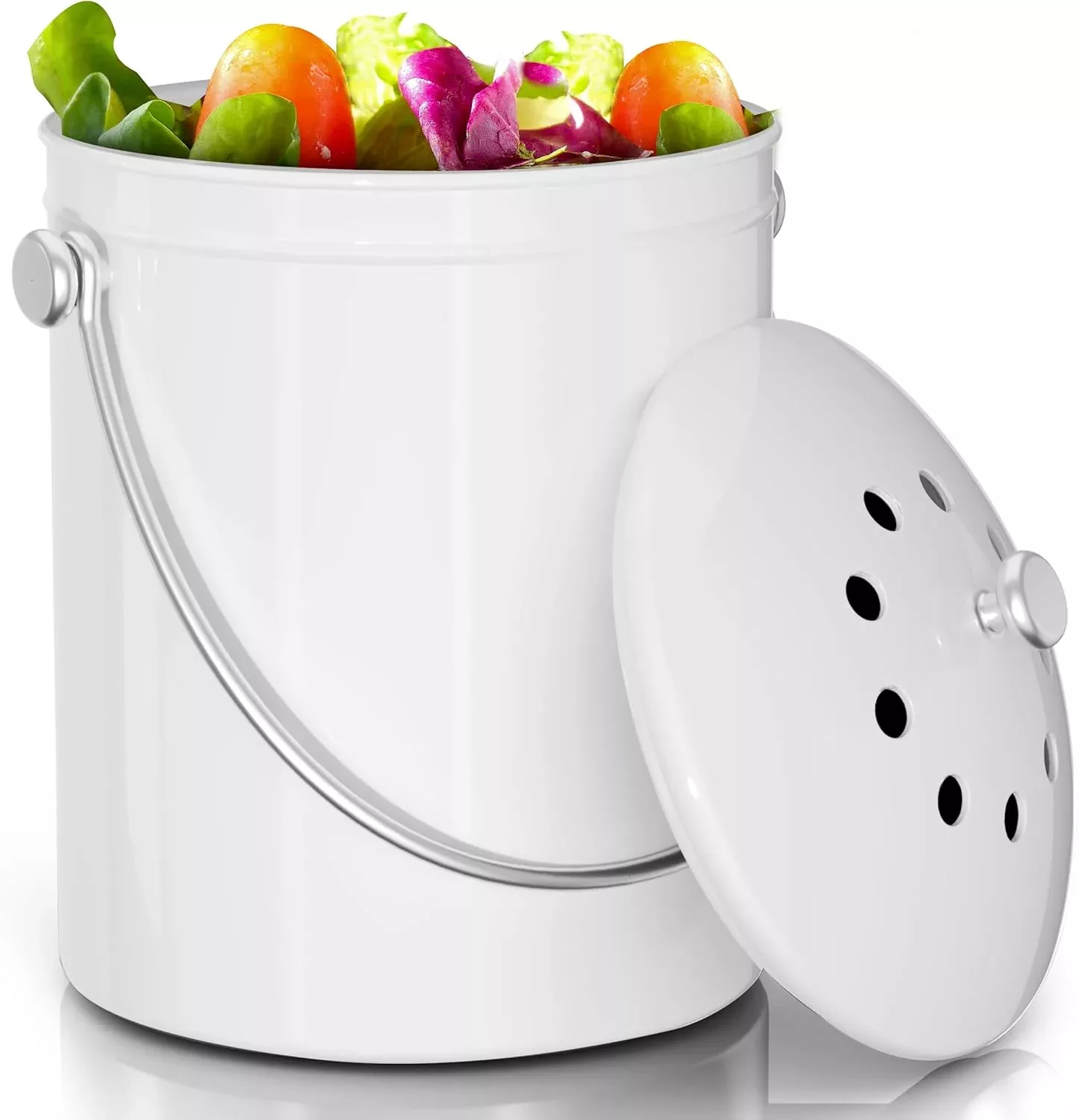 Utopia Kitchen Compost Bin for Kitchen Countertop, 1 Gallon Compost Bucket for Kitchen with Lid, Includes 1 Spare Charcoal Filter (White)