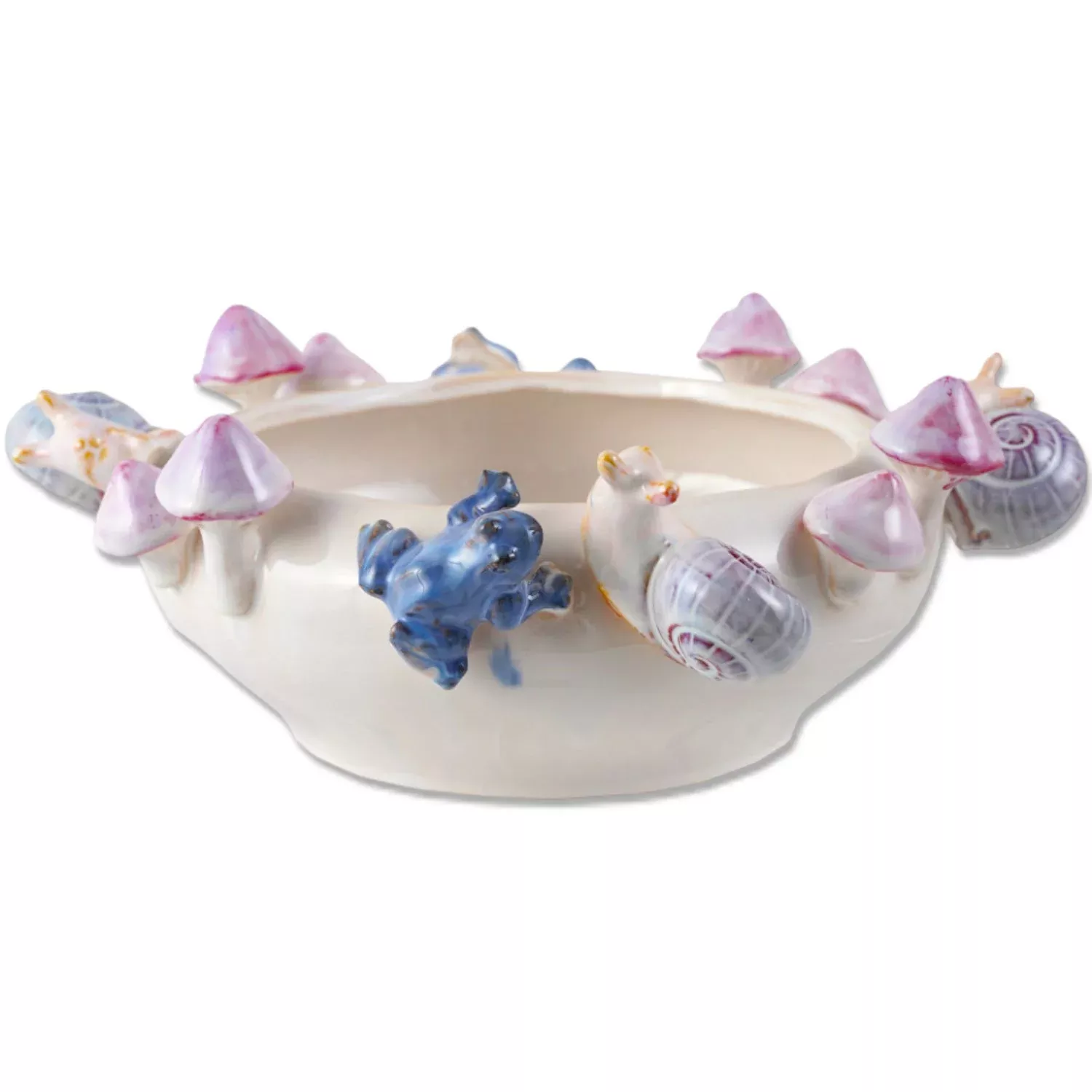 Woodland Ceramic Planter with 3D Frogs, Snails & Mushrooms
