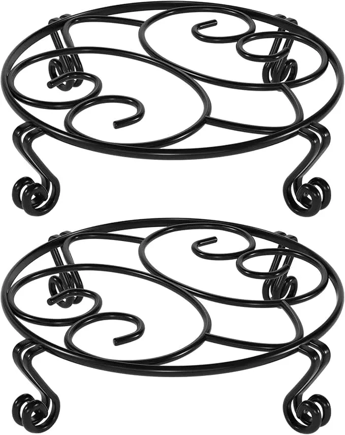 Yimobra 2 Pack Plant Stand for Flower Pot Heavy Duty Potted Holder Indoor Outdoor Metal Rustproof Iron Garden Container Round Supports Rack for Planter Bronze, Brown,10.2 Inches